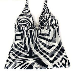 Calvin Klein Black White and Silver Halter Tankini - S